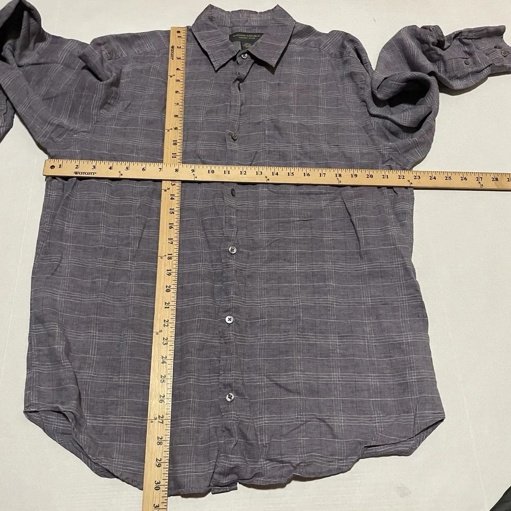 Banana Republic Shirt Mens Size Large‎ Purple Plaid 100% Linen Button Up Check